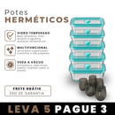 [LEVE 5 PAGUE 3] Potes Herméticos de Vidro Temperado e Tampa com Vedação a Vácuo +5 Copos de Vidro Fume